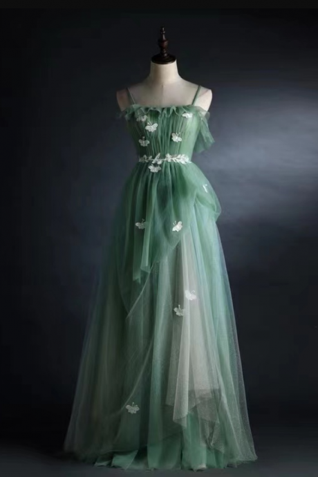 New, student fresh prom dress, little wedding dress, green bridesmaid dress, spaghetti strap party dress,custom made