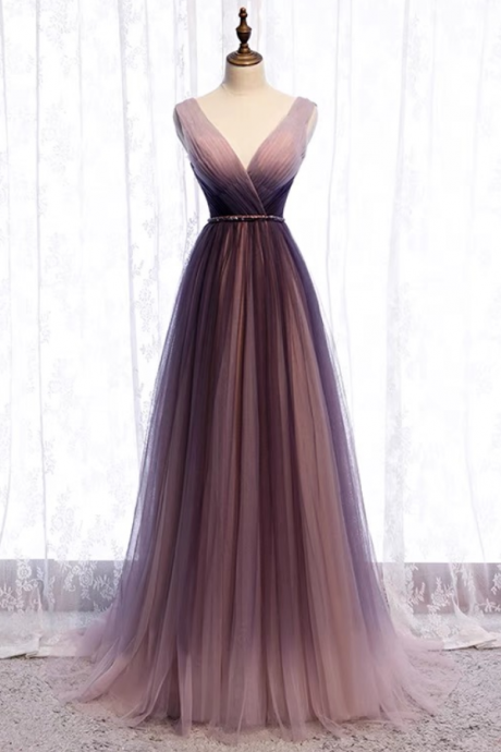 Gradient Prom Dress,v-neck Party Dress,custom Made