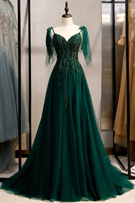 Green Class Evening Dress, Style, V-neck, Trailing Birthday Party Dress,custom Made