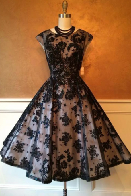 Black Organza Applique Round Neck Homecoming Dresses,formal Dresses