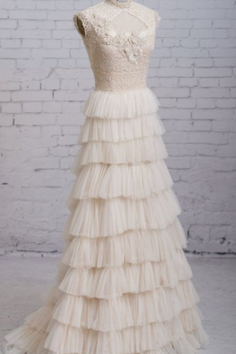 Charming A-line wedding dress,Victorian wedding dress, Vintage inspired wedding dress,high collar Lace Wedding Dress
