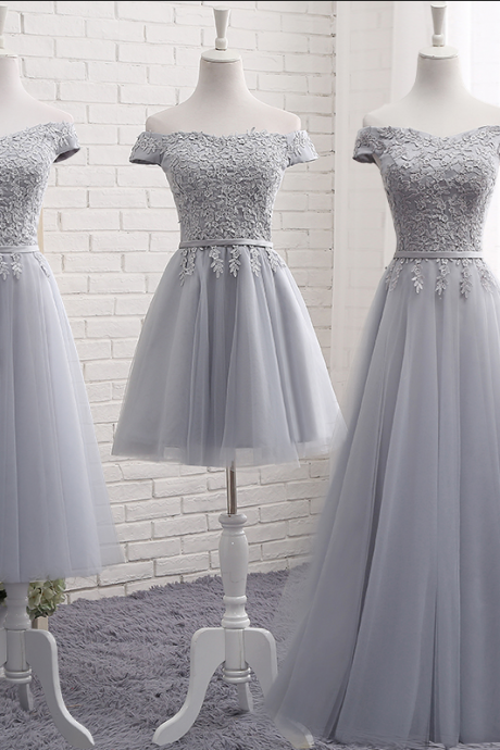 Gray Lace A Line Prom Dress Bridesmaid Dress