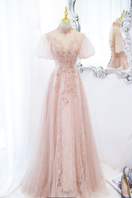 Pink evening dress women's 2022 new light luxury high texture long annual party dress