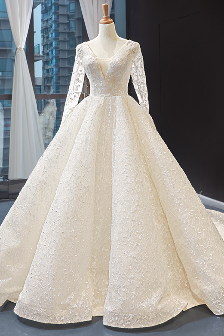 Bride French Hepburn Retro One Shoulder Long Sleeve Trailing Thin Princess Dream Hostess Wedding Dress