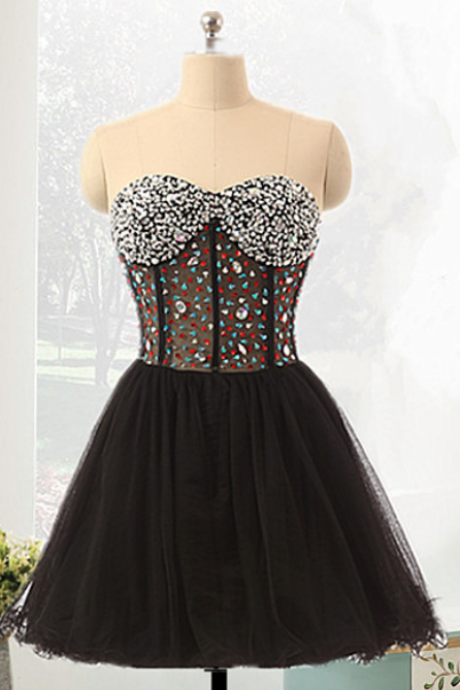 Charming Prom Dress, Black Tulle Homecoming Dress, Elegant Prom Gown