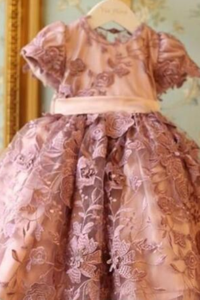 Dusty Pink Lace Applique Girls First Communion Dresses 