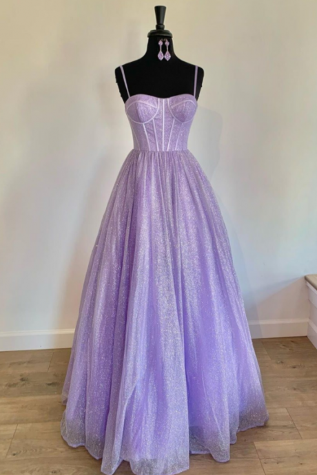 A-line Lavender Straps Long Formal Dress
