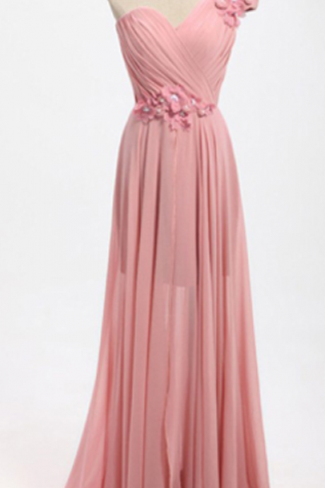 Charming Pink One Shoulder Long Bridesmaid Dresses, Pink Bridesmaid Dresses, Formal Dresses