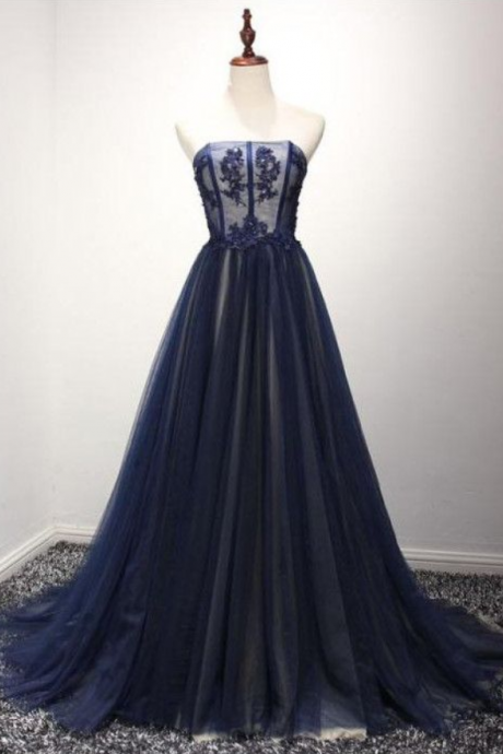 Stunning Prom Dress, navy blue Prom Evening Dress,ball gown Prom Dress, Long Prom Evening Dress
