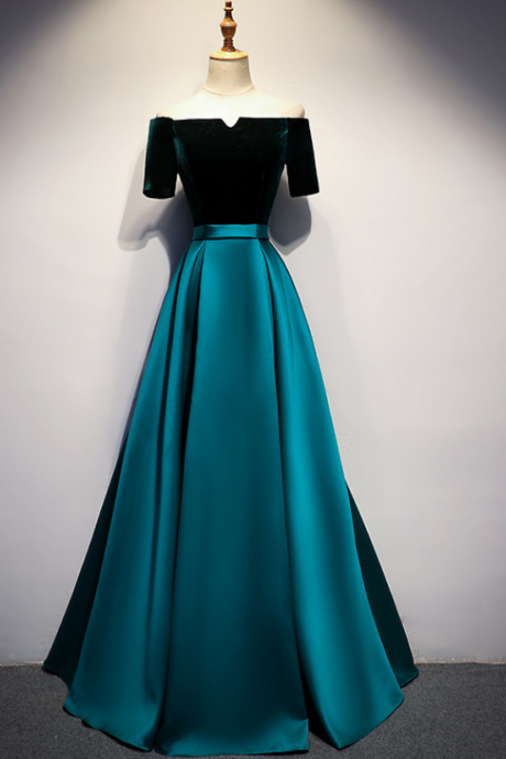 Velvet And Satin, Off Shoulder Prom Dress, Elegant Evening Gowns,custom Made