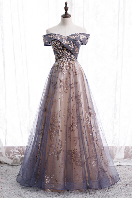 Off shoulder evening dress, temperament, super fairy, atmosphere, elegant, birthday dress,Custom Made