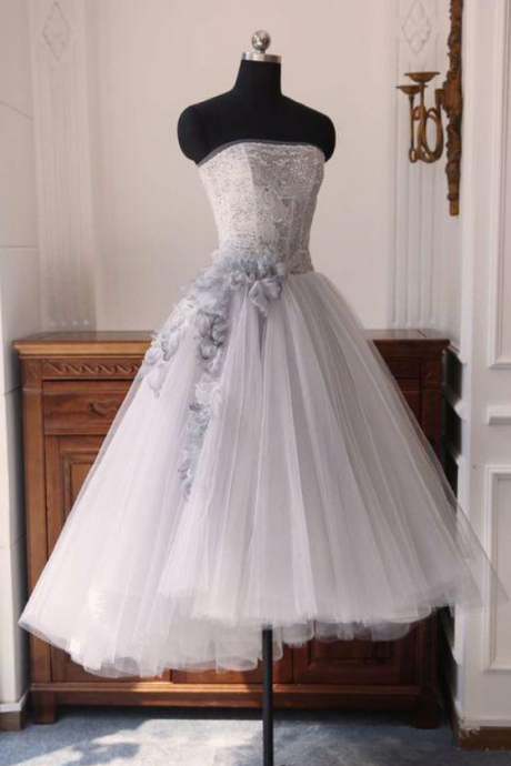 Gray sweetheart neck tulle short prom dress, gray tulle homecoming dress