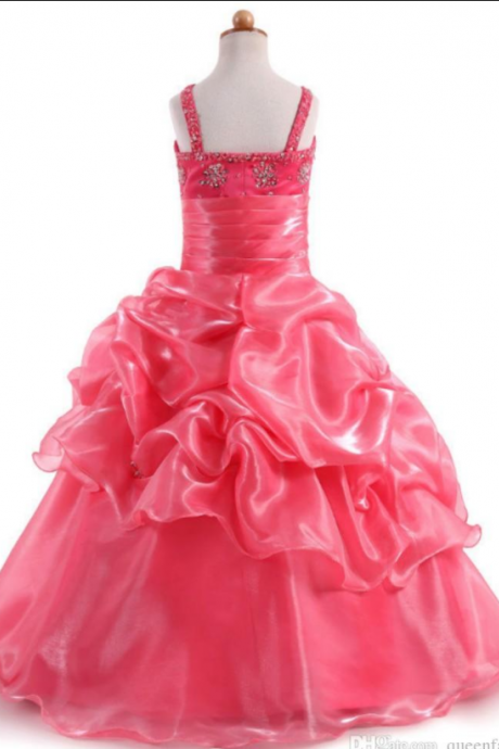 Girls Pageant Dresses Spaghetti Straps Crystal Rhinestone Ball Gown Prom Dress for Kids Children Flower Girl Dresses