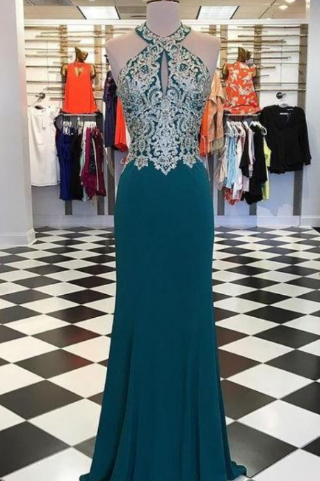 Long Prom Dresses with Appliques and Beading,Party Dress,Evening Dresses 