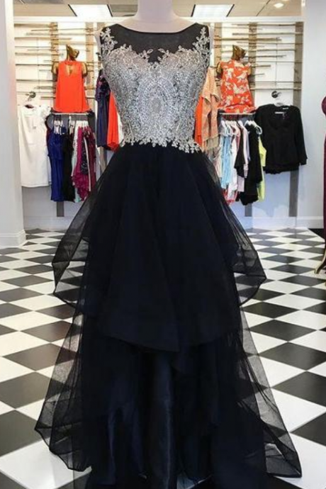 Long Prom Dresses with Appliques and Beading,Formal Dress,Dance Dresses