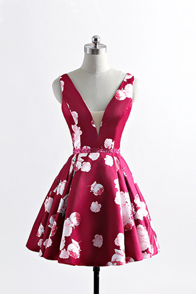 Cute Floral Short A-line Homecoming Dress, Prom Dress