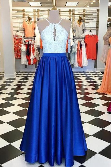 Two Pieces Long Prom Dresses With Appliques And Beading,party Dress,evening Dresses