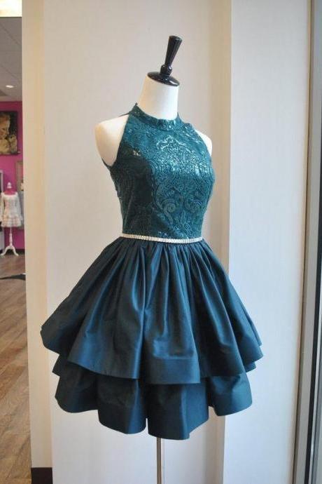 Halter Neck Homecoming Dress With Lace