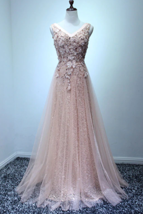Prom Dresses, Tulle Swquins Long Prom Dress, Evening Dress