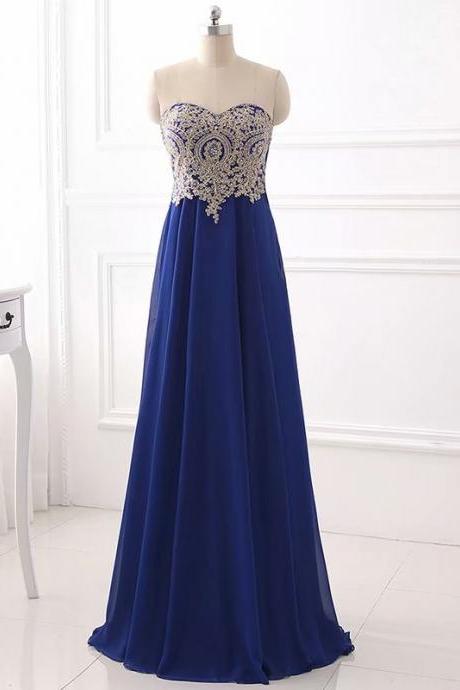 Charming Chiffon Prom Dress,lace Applique Strapless Chiffon Prom Dresses,sexy Evening Dress,long Party Prom Dresses