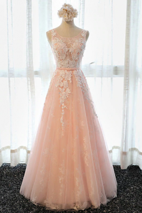 Prom Dresses,neck Lace Tulle Long Prom Dress, Lace Evening Dress