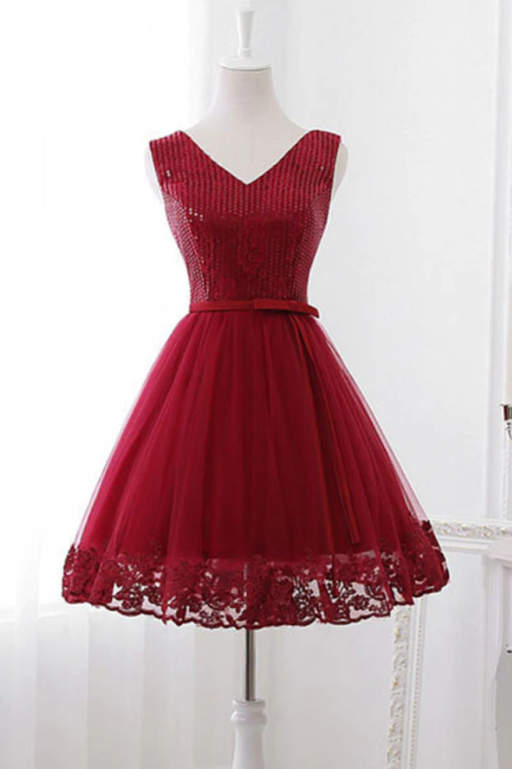 Homecoming Dresses,cute V Neck Sequins Tulle Short Prom Dress, Homecoming Dress