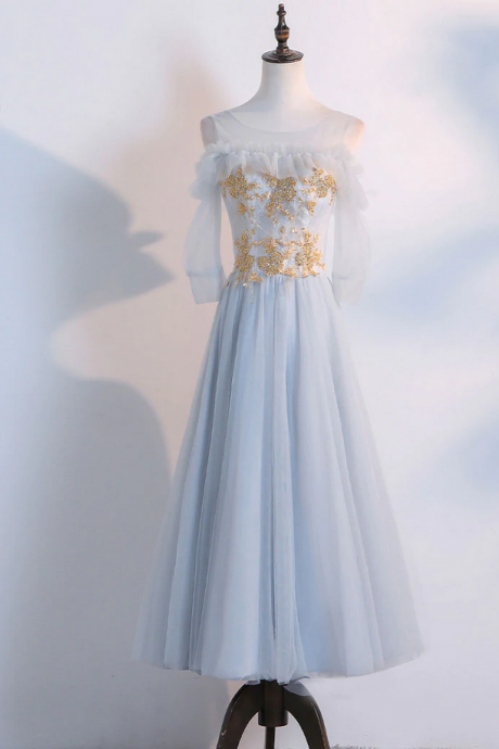 Prom Dresses,simple Tulle Lace Prom Dress, Tea Length Lace Bridesmaid Dress