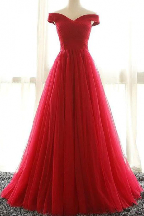 Prom Dresses,A line Tulle Off-shoulder Long Prom Dress, Evening Dress,Floor-length Prom Dress Long