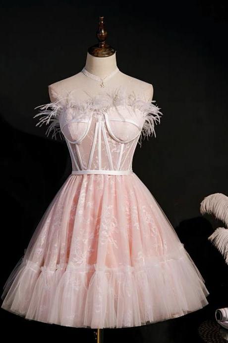 Feather dress, light luxury lace Homecoming dress, fairy sweet dress