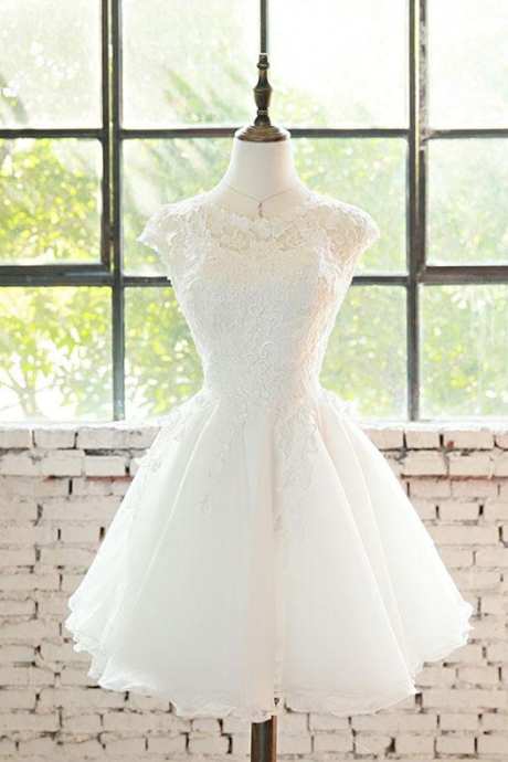 White lace tulle short prom dress,Cute homecoming dress
