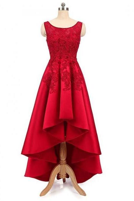 Satin High Low Round Neckline Party Dress , Beautiful Homecoming Dress