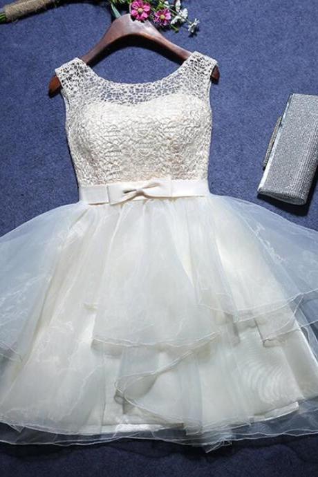 Lace And Organza Short Party Dress, Cute Formal Dress, Prom Dress