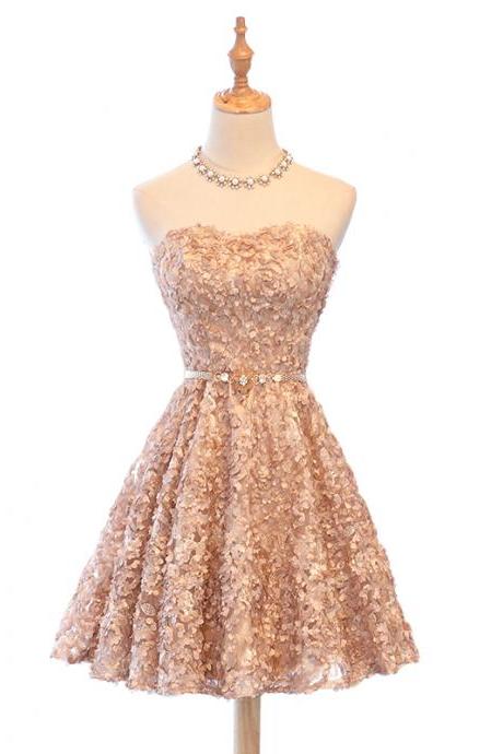 Lovely Lace Floral Knee Length Sweetheart Homecoming Dresses With Belt