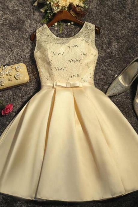 Lace Sleeveless Knee Length Party Dress, Beautiful Party Dresses, Prom Dress