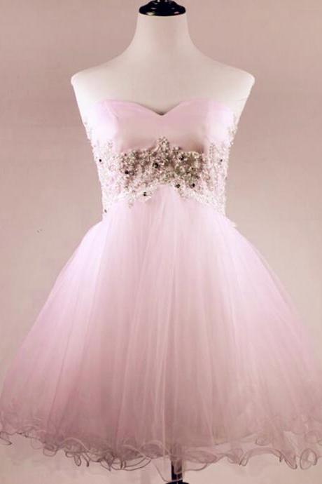 Lovely Sweetheart Pink Short Homecoming Dresses, Applique Prom Dresses, Pink Party Dresses