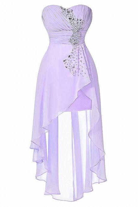 Lovely High Low Lavender Short Chiffon Sweetheart Prom Dresses, Homecoming Dresses, Short Formal Dresses