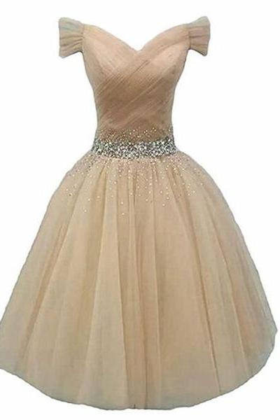 Cute Beaded Sweetheart Homecoming Dress, Off Shoulder Party Dress