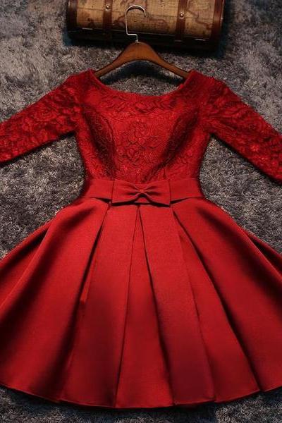Cute Red Satin Short Prom Dress, Red Sweet Party Dress