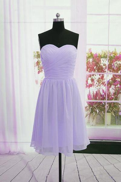 Beautiful Light Purple Chiffon Short Prom Dress, Bridesmaid Dress
