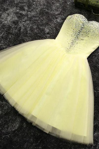 Adorable Yellow Short Prom Dress, Tulle Homecoming Dress