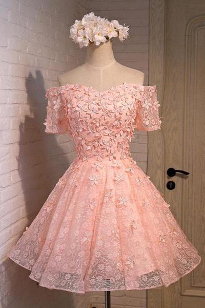 Light Pink Off Shoulder Knee Length Party Dress , Party Dress
