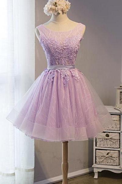 Short Tulle Lace Cute Round Neckline Homecoming Dress, Short Formal Dress, Prom Dress