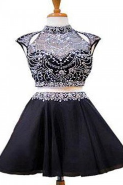 Black Homecoming Dress,two Pieces Homecoming Dress, High Neck Homecoming Dress