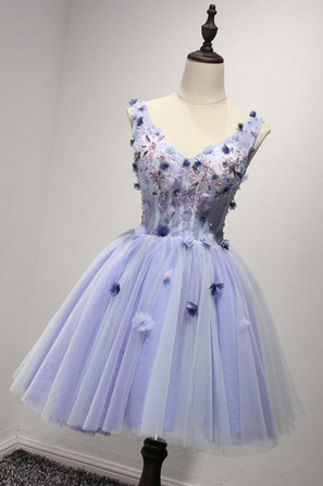 Vintage Lavender Short Homecoming Dress, Beaded With Straps For Teens