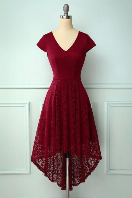 High Low Lace Dress With Short Sleeves