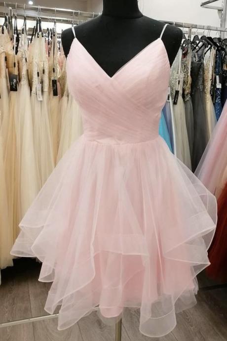 Pink Tulle Short Prom Dress, Homecoming Dress