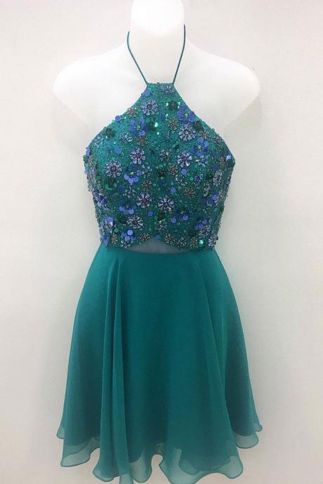 Cute Green Beads Sequin Short Prom Dress. Green Homecoming Dress