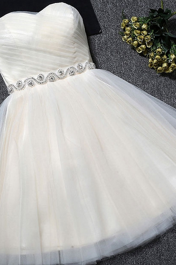 Beautiful Simple Ivory Tulle Lace-up Graduation Dresses, Short Prom Dresses, Style Homecoming Dresses