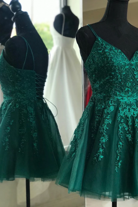 Spaghetti Straps Hunter Green Short Homecoming Dresses For Party