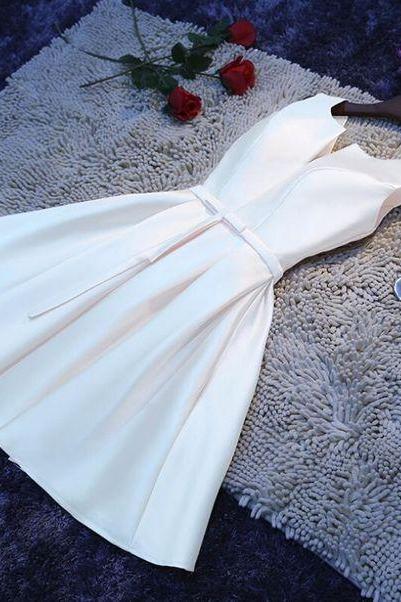 White Satin Homecoming Dress, Party Dress
